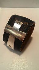 Charlie Biker Bracelet, Men or Womens Leather Bracelet with Secret Hidden Zipper Compartment, Approx 9.5 " Adjustable, Black Leather with Silver Metal Cross.