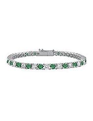 Emerald and Diamond Tennis Bracelet : 14K White Gold - 4.00 CT TGW