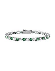 Emerald and Diamond Tennis Bracelet : 18K White Gold - 4.00 CT TGW