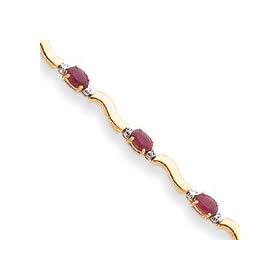 14k Diamonds and Rubies Fancy Diamond Ruby Bracelet - 7 Inch - Lobster Claw by