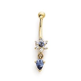 14K Wht/Bl Flwr CZ Belly Ring ES-1872 by 