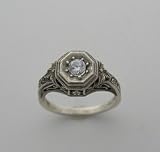 14K White Gold Diamond Art Deco Antique Style Ring