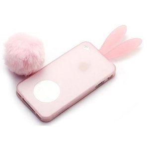 Bunny Rabit Silicone Case Skin for Iphone 4 Stand Tail Holder