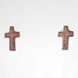 Tiny Sterling Silver and Pink Opal Cross Stud Earrings, #10370