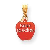 14k Red Enameled Open-Backed Best Teacher Apple Pendant - Measures 17.4x10.2mm - JewelryWeb