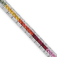 14k White Gold Diamond and Rainbow Sapphire Bracelet by JewelryWeb