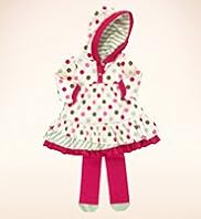2 Piece Cotton Rich Hooded Spotted Dress Tights Outfit