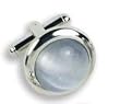 Cufflinks - Light Cats Eye in Round Silver Setting