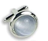Cufflinks - Light Cats Eye in Round Silver Setting