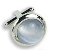 Cufflinks - Light Cats Eye in Round Silver Setting