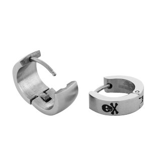 Stainless Steel Huggie Earrings with Skull and Crossbones Design
