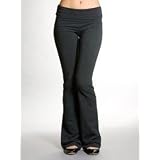Ladies Cotton Sspandex Foldover Yoga Pants, Large Charcoal Gray
