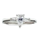 21dND7 B5GL. SL160  3/4 Carat Pear Baguette Diamond 18k White Gold Three Stone Engagement Ring