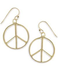 Gold Metal Peace Dangle Earrings
