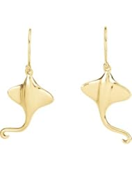 14K Solid Yellow Gold Stingray Dangle Earring