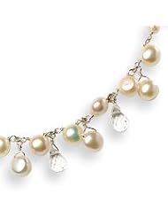 Sterling Silver White Cultured Button Pearl/Crystal Necklace - 16 Inch