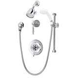 Symmons Deluxe Temptrol pressure balancing mixing valve with white insert handle, wall/hand shower with flexible hose and super shower head D-96-500-B30-V-231-LPO