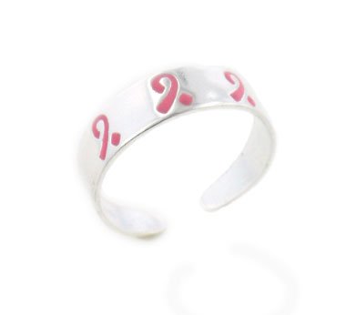 Sterling Silver Breast Cancer Awareness Pink Ribbon Toe Ring