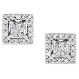 1/2ctw Princess and Round Cut Diamond Stud Earrings (HI/SI-I1) in 14k White Gold