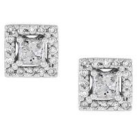 1/2ctw Princess and Round Cut Diamond Stud Earrings (HI/SI-I1) in 14k White Gold