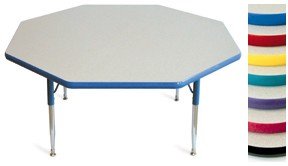 McCourt 74508PGP-LOW 48 Inch Octagon Activity Table - Pebble Gray Top with Purple Banding & Legs - Adjusts to 15-22 Inches