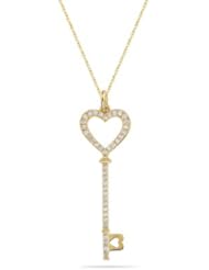 0.40 Cts Diamond Heart Key Pendant in 14K Yellow Gold