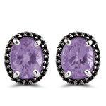 1/2 Ct AA Black Diamond & 6.00 Cts Kunzite Earrings in 14K White Gold