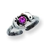Sterling Silver Antiqued Pink CZ (Cubic Zirconia) Dolphin Toe Ring