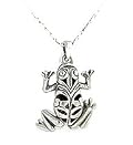 Intricate Sterling Silver Frog Pendant Necklace on 16 Inch Snake Chain