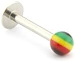 Labret Monroe Piercing - Acrylic Rasta Ball - Chin Piercing - 16G - 1.2mm - 10mm In Length