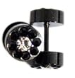 Screw On Cheater Plugs - Andondized Black Titanium with Clear Center Stone and Black Cubic Zirconias Fake Plug (Large Gauge) - Fashion Earrings