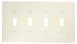 Leviton PJ4-T 4-Gang Midway Size Nylon Wallplate, 4-Toggle, Light Almond