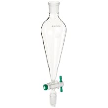 Chemglass CG-1750-03 Glass Squibb Style Separatory Funnel, with 4mm PTFE Stopcock, 250mL Capacity, 24/40 Joint