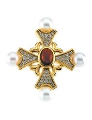 08.00X6mm 1/2 Ct Diamond,Genuine Garnet Cab And Pearl Cross Pendant