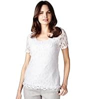 Per Una Cotton Rich Floral Lace T-Shirt