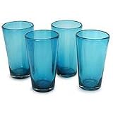 NOVICA Blown glass water glasses, 'Aqua Lady' (set of 4)