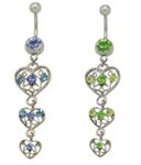 Valentine Hearts Belly Rings with Light Green CZ
