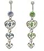 Valentine Hearts Belly Rings with Light Green CZ
