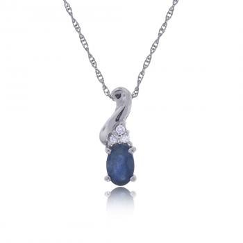 New White Gold Pendant Necklace w/ Sapphire & Diamonds