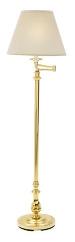 Polished Brass Swingarm Pleated Shade Floor Lamp