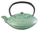 Joyce Chen 12-Ounce Japanese Tetsubin Cast-Iron Dragonfly & Cattail Teapot, Green