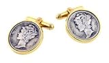 Gold plated Mercury dime cufflinks with presentation box. Made in the U.S.A