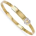 Jewelco London 9ct Flat diamond cut solid gold children's expanding bangle with cubic zirconia set heart ( 3g )