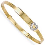 Jewelco London 9ct Flat diamond cut solid gold children's expanding bangle with cubic zirconia set heart ( 3g )