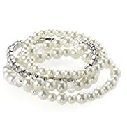 Faux Pearl Diamanté 4 Row Cupchain Bracelet