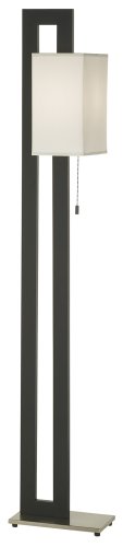 Lite Source LS-8837 Benito Floor Lamp, Polished Steel And Black with White Fabric Shade
