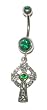 Celtic Cross Belly Button Ring with Emerald colored Gems