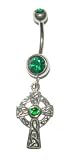 Celtic Cross Belly Button Ring with Emerald colored Gems