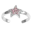 Sterling Silver Fashion Toe Ring - Starfish with Clear and Pink CZs - 2mm Band Width