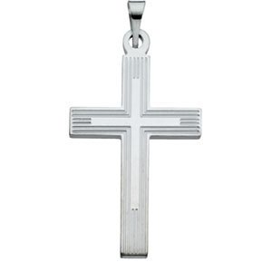 Mens Womens 14k White Gold Cross Pendant with Embossed Cross inside the Cross